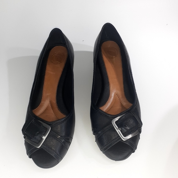 Women's Black Leather Open Toe Wedge Shoe by Sparrow Size 8.5.  Made in Brazil. - Picture 11 of 14